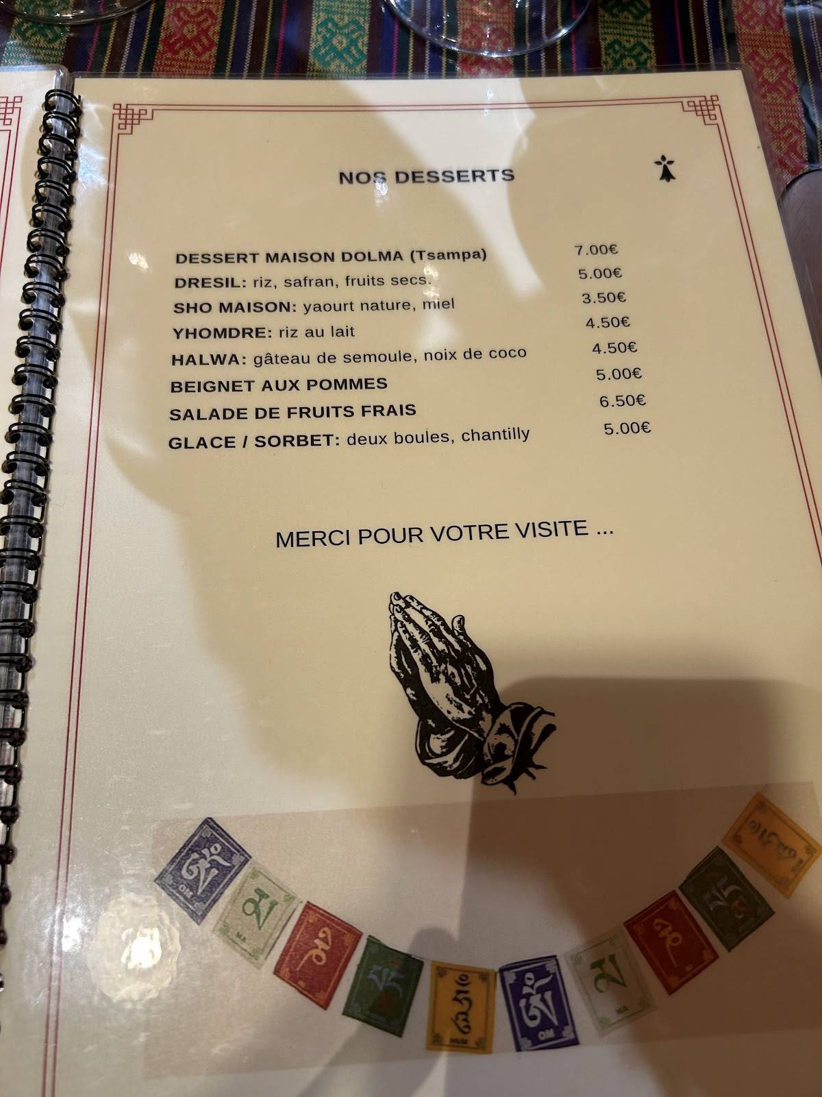 Menu de Restaurant Dolma