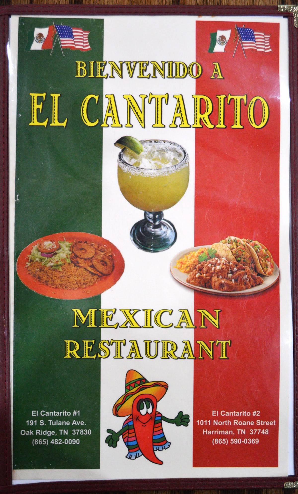 Menu at El Cantarito Mexican Restaurant, Harriman