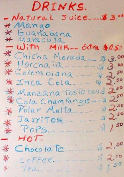 Menu de El Inka restaurant