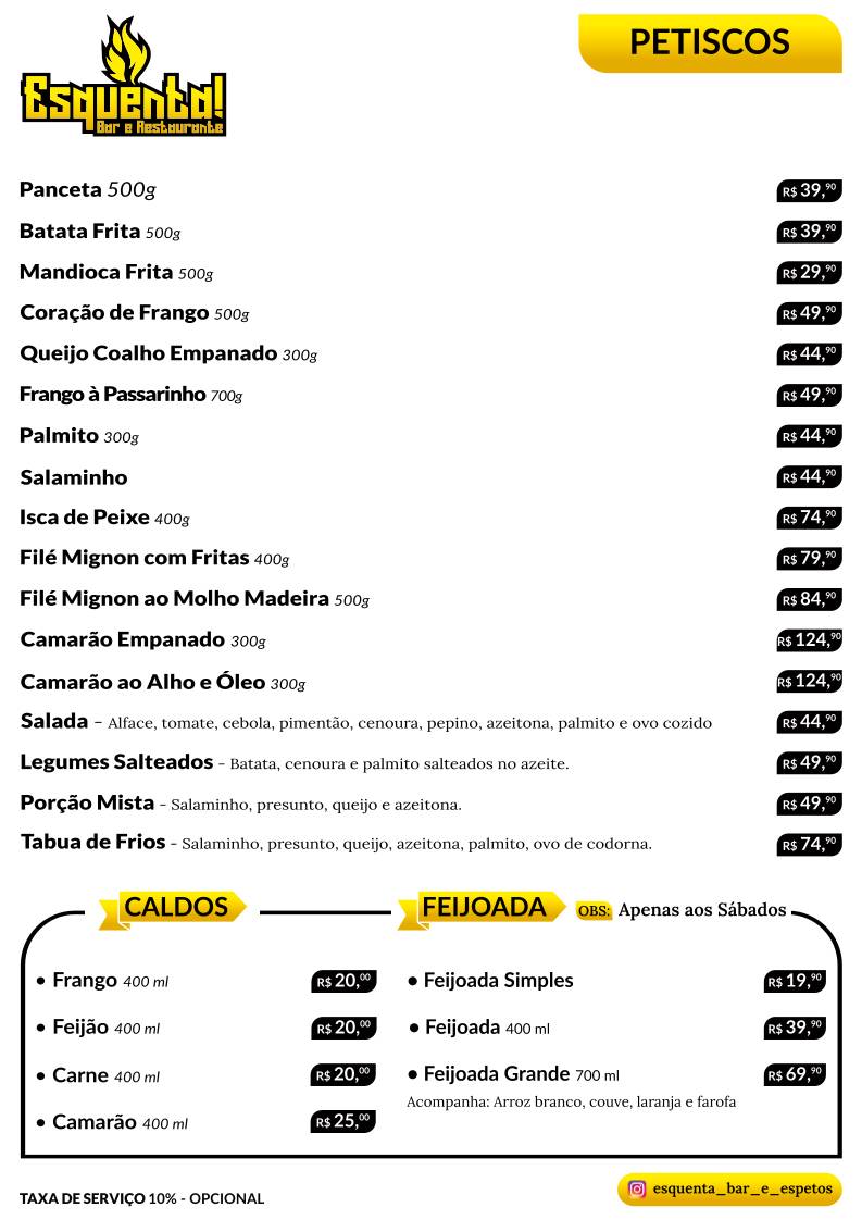 Esquenta cardápio