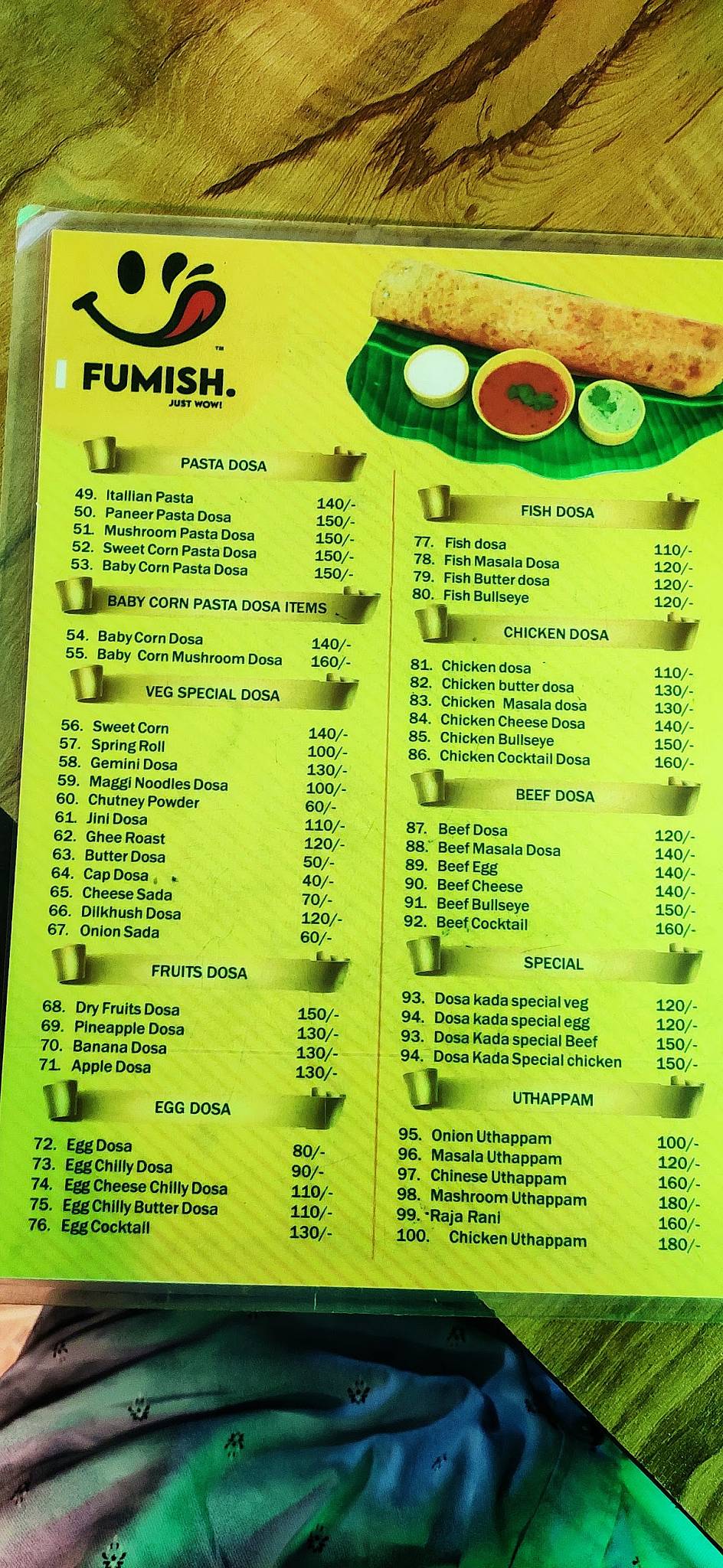 FUMISH Restaurant menu