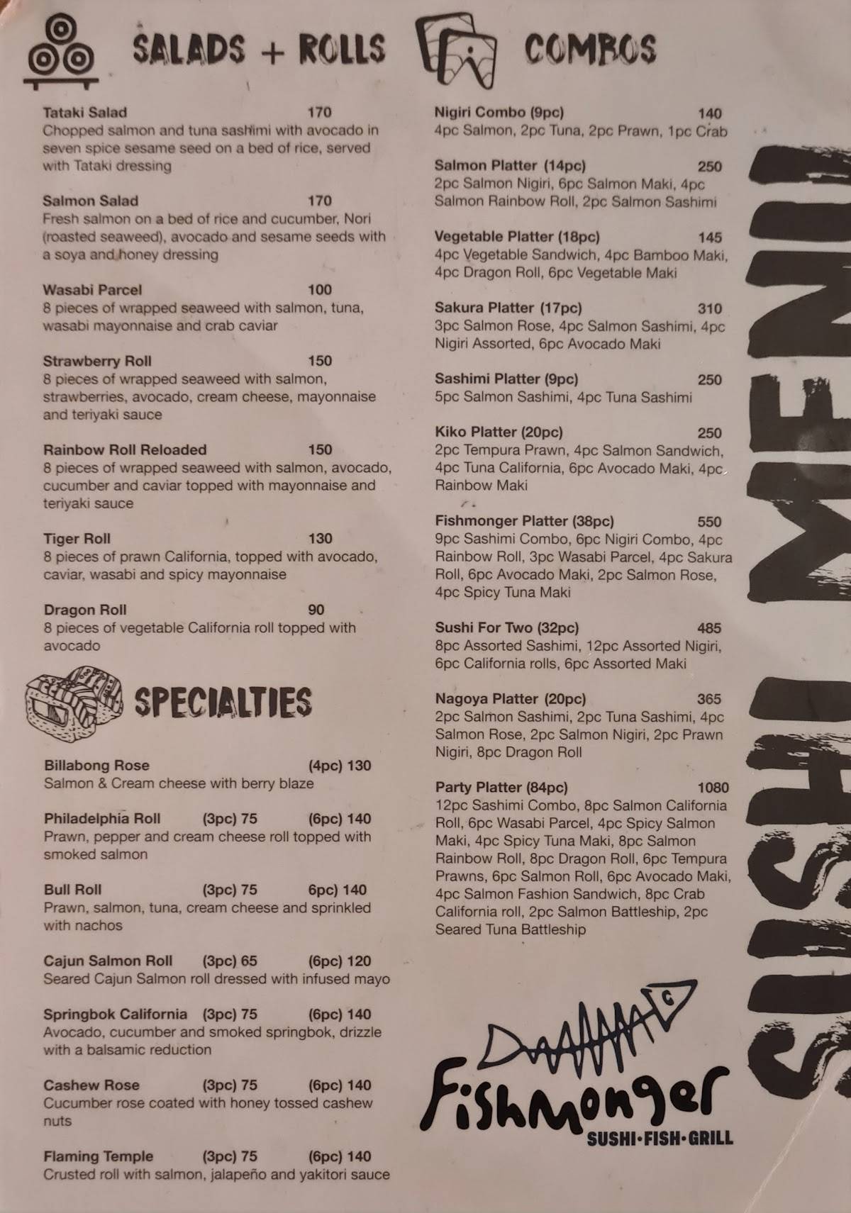 Menu at Fishmonger Blueberry Square restaurant, Roodepoort