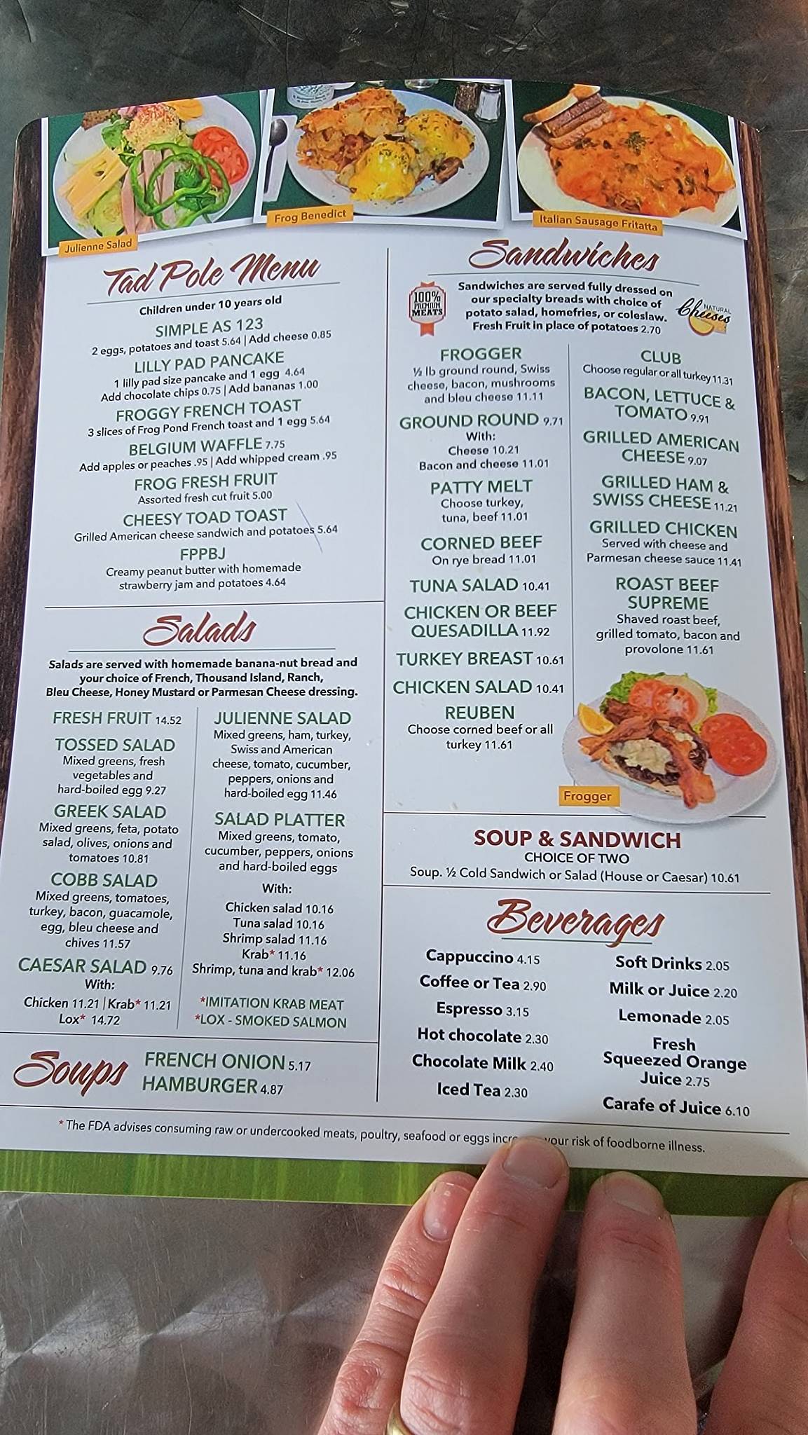 Menu at Frog Pond restaurant, North Redington Beach