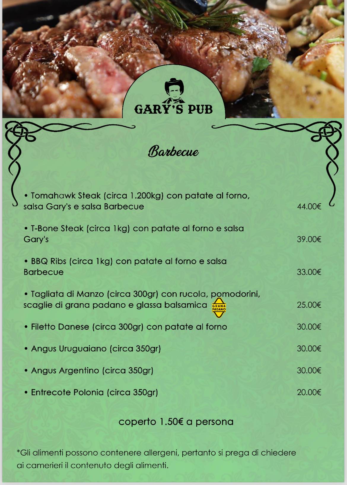 Menu di Gary’s Pub Braceria 