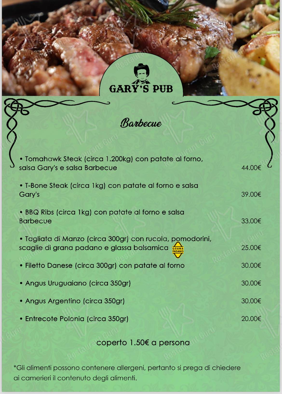 Menu di Gary’s Pub Braceria