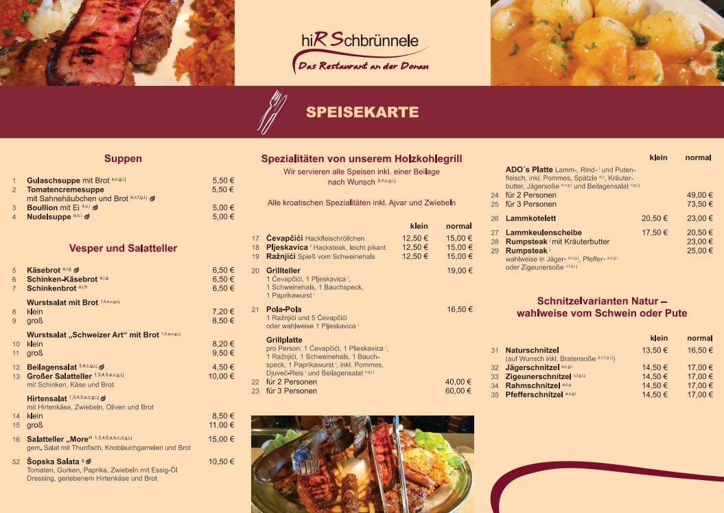 Speisekarte Von Hirschbr Nnele Restaurant Tuttlingen