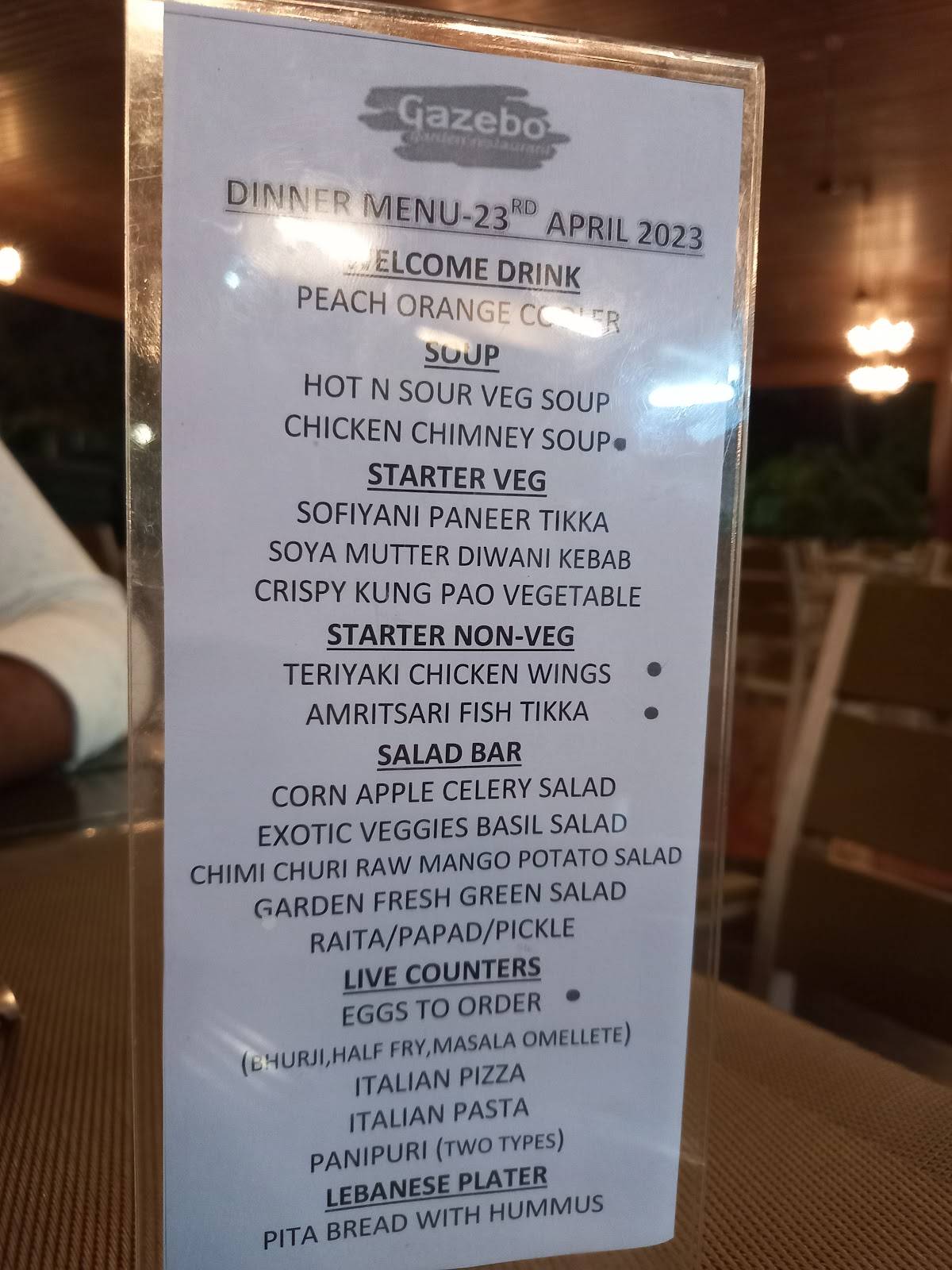 Gazebo Garden Restaurant menu