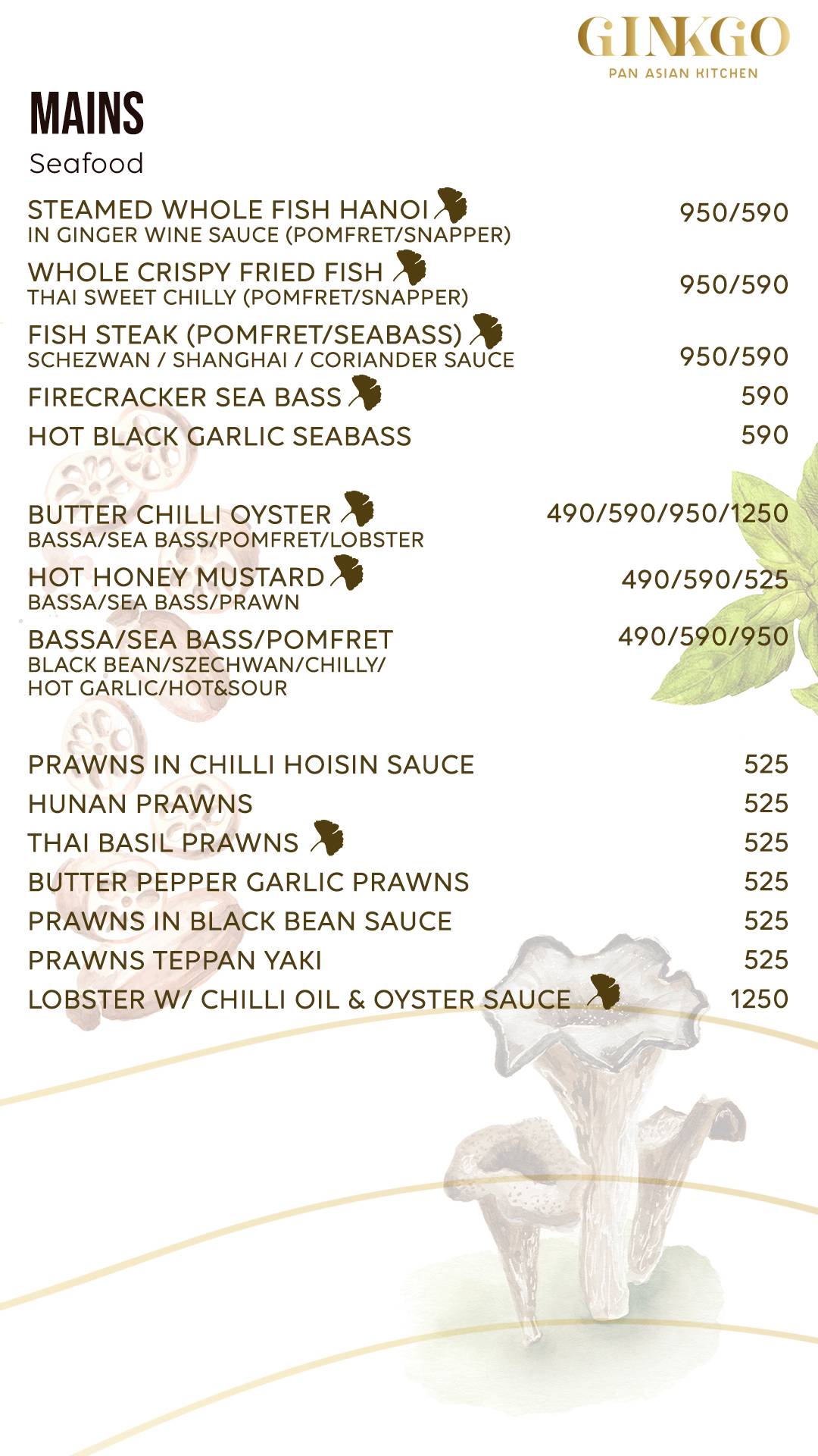 Ginkgo - Pan Asian Kitchen menu