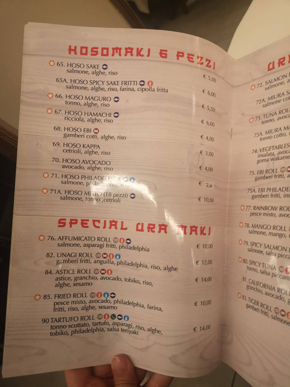 Menu di Gomi sushi restaurant 