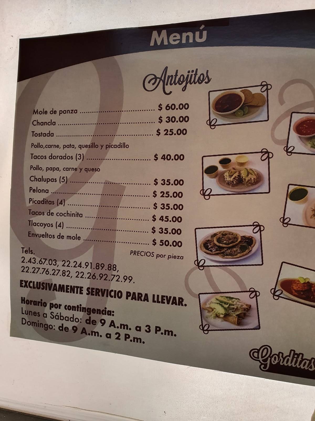 Carta del restaurante Gorditas del la 21, Heroica Puebla del Zaragoza, Av 21  Pte 315