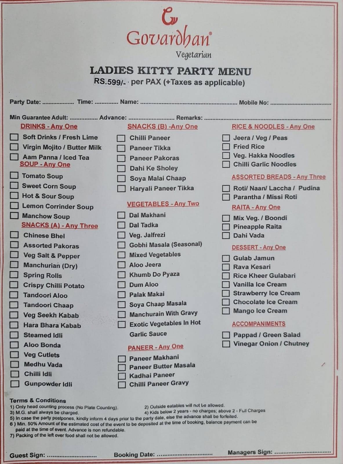 Govardhan Vegetarian menu