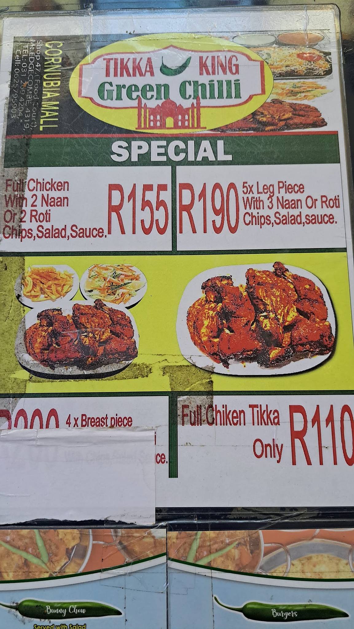 Menu at Green Chilli restaurant, Mount