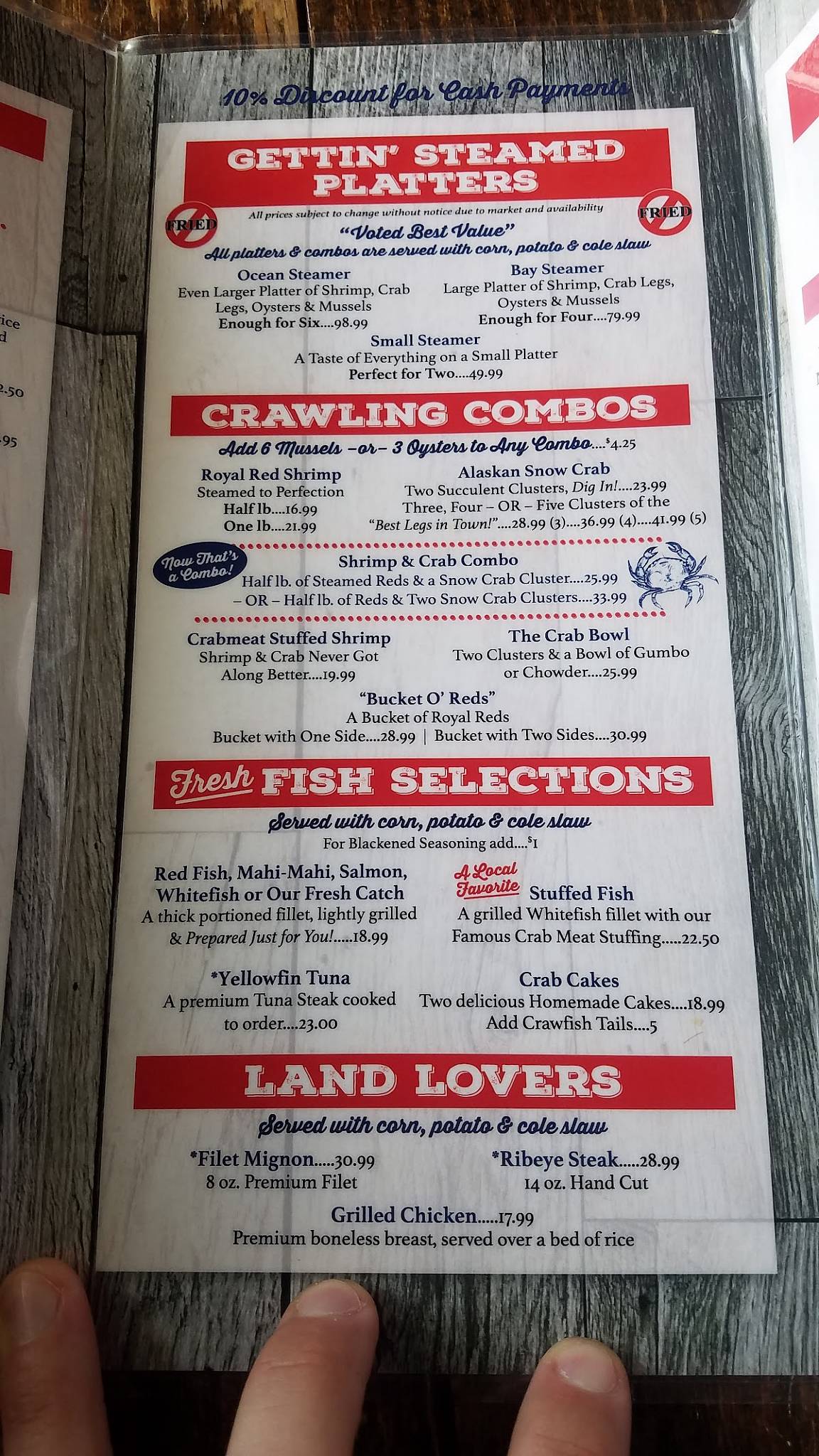 Menu At Gulf Shores Steamer Restaurant Orange Beach