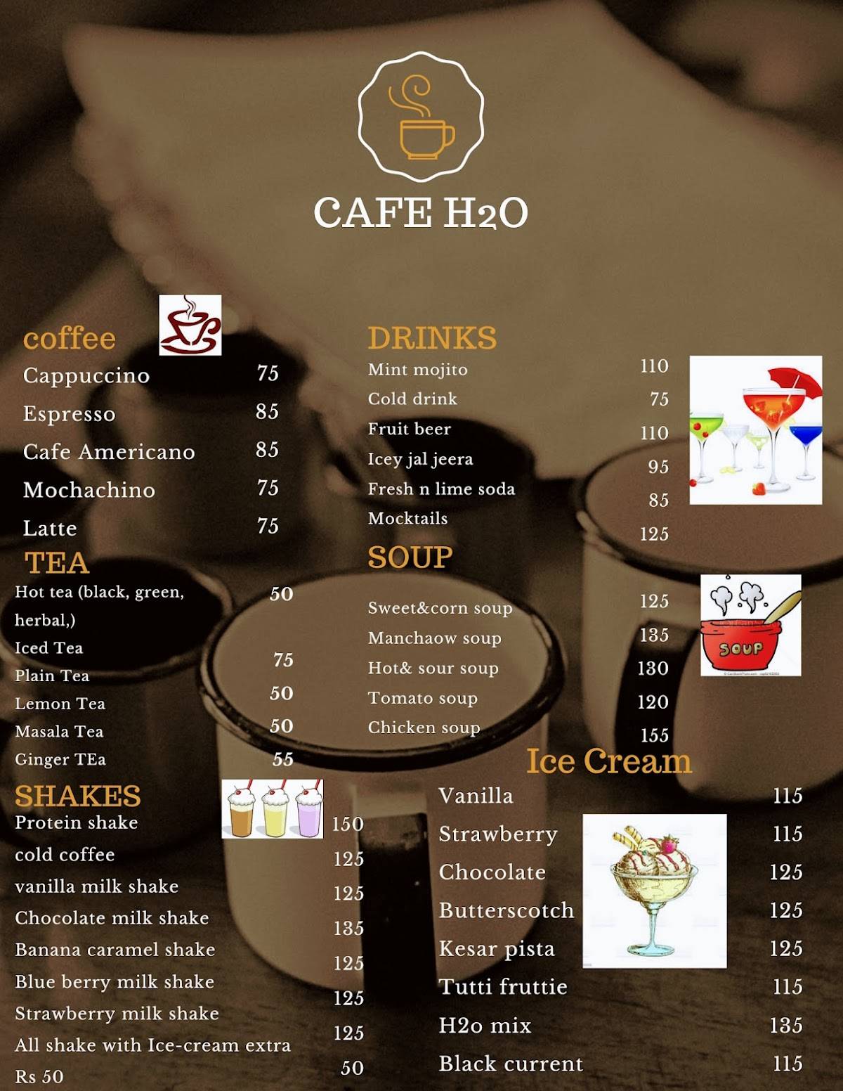 H2O CAFE & RESTAURANT menu