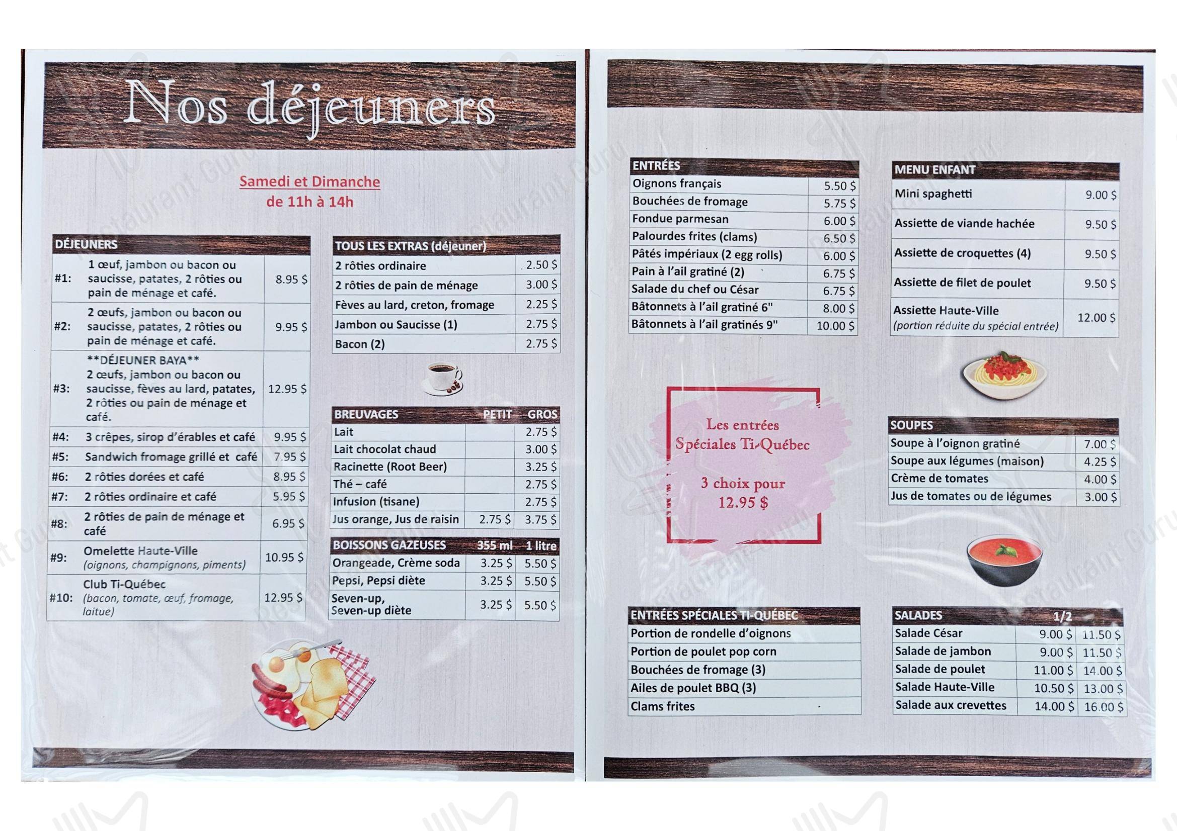 Menu bar pour Restaurant Haute-Ville pizzeria