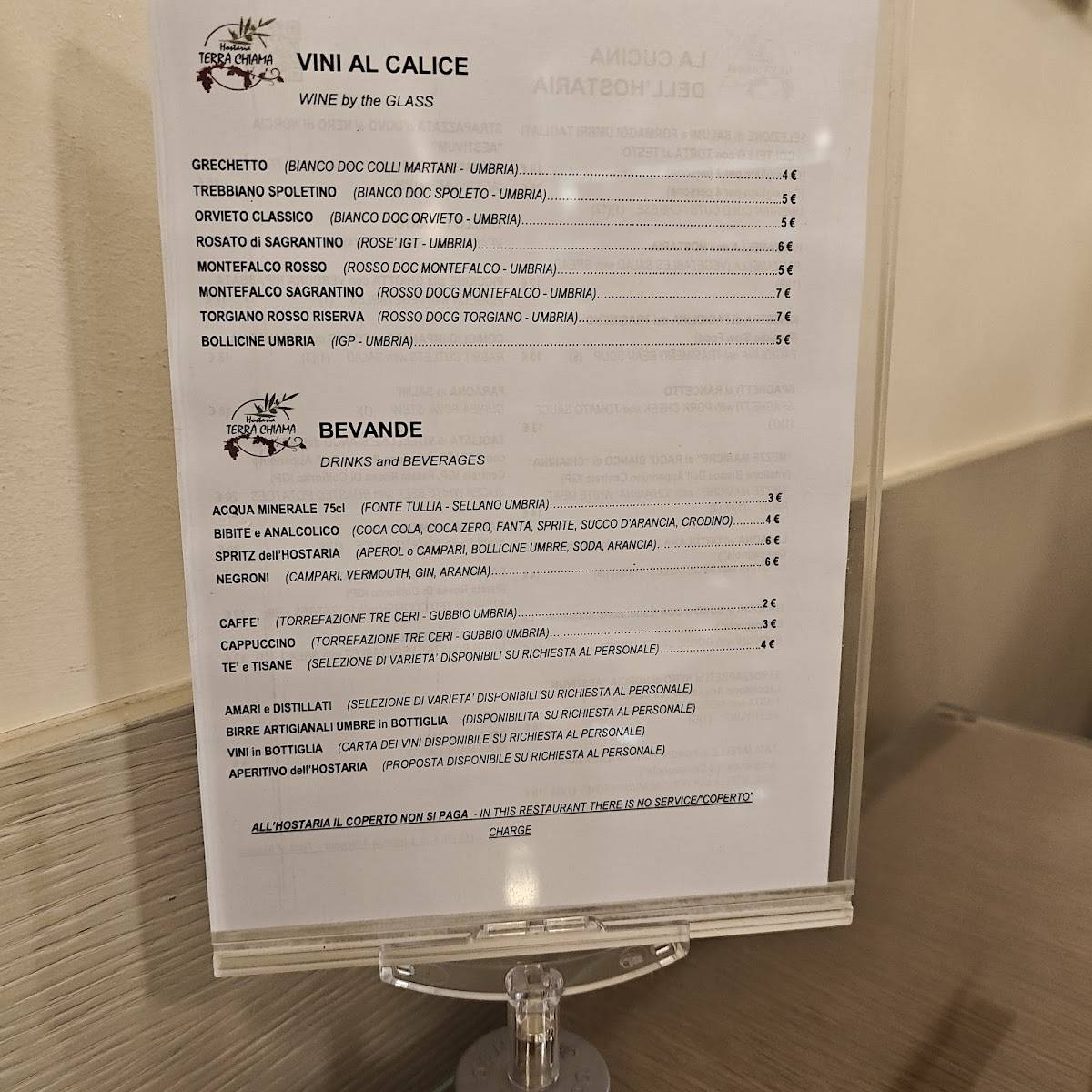 Menu di Hostaria Terra Chiama 