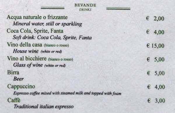 Menu di Hostaria da Pietro 