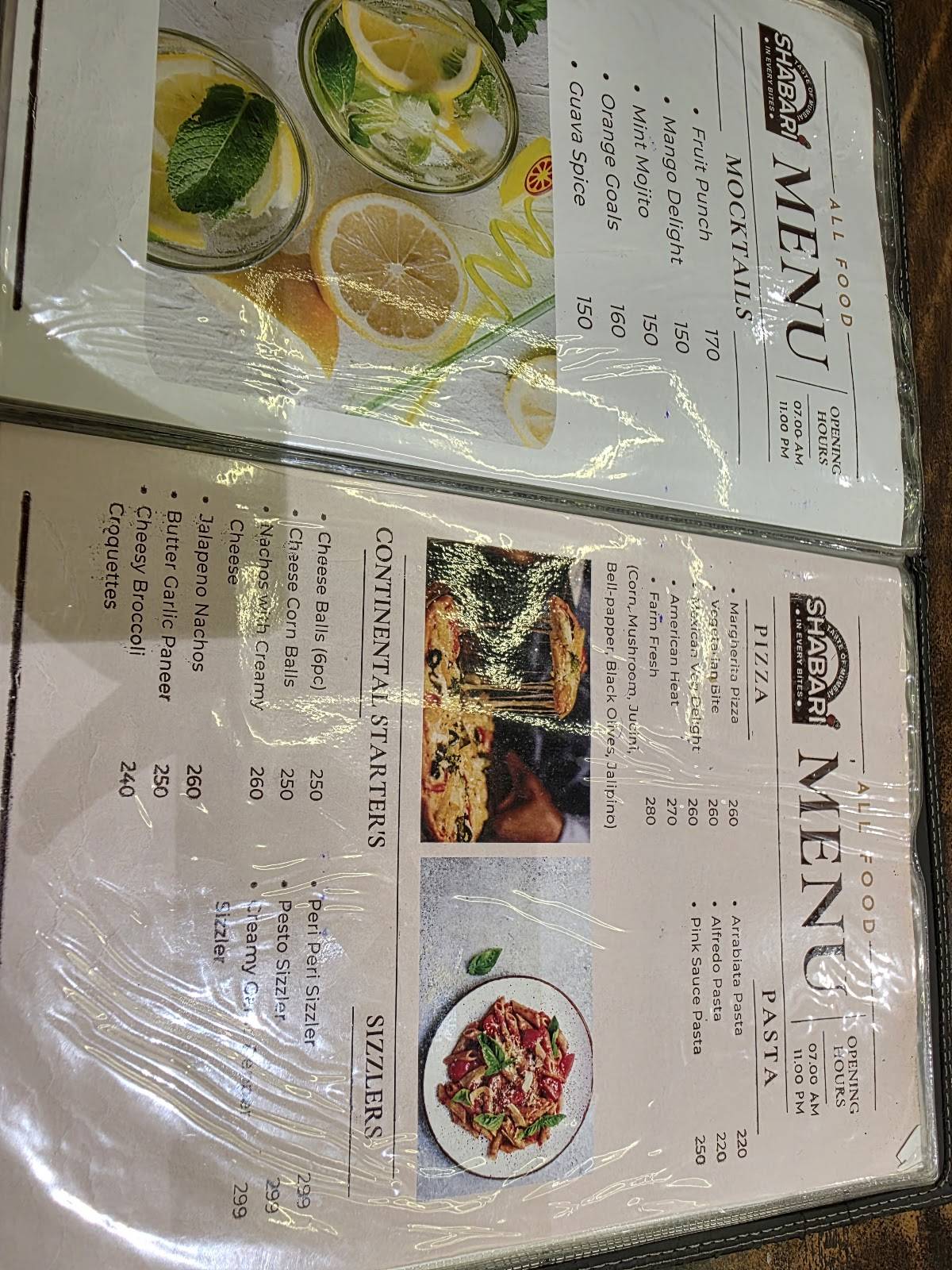 Hotel Shabari menu