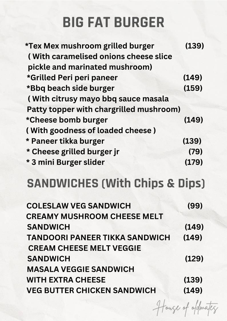 House of Oldmates menu