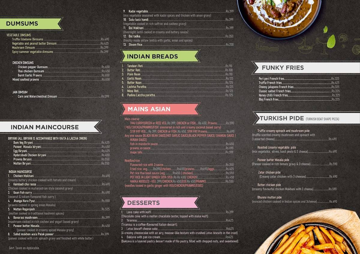 Hunky Dory - Bar & Kitchen menu