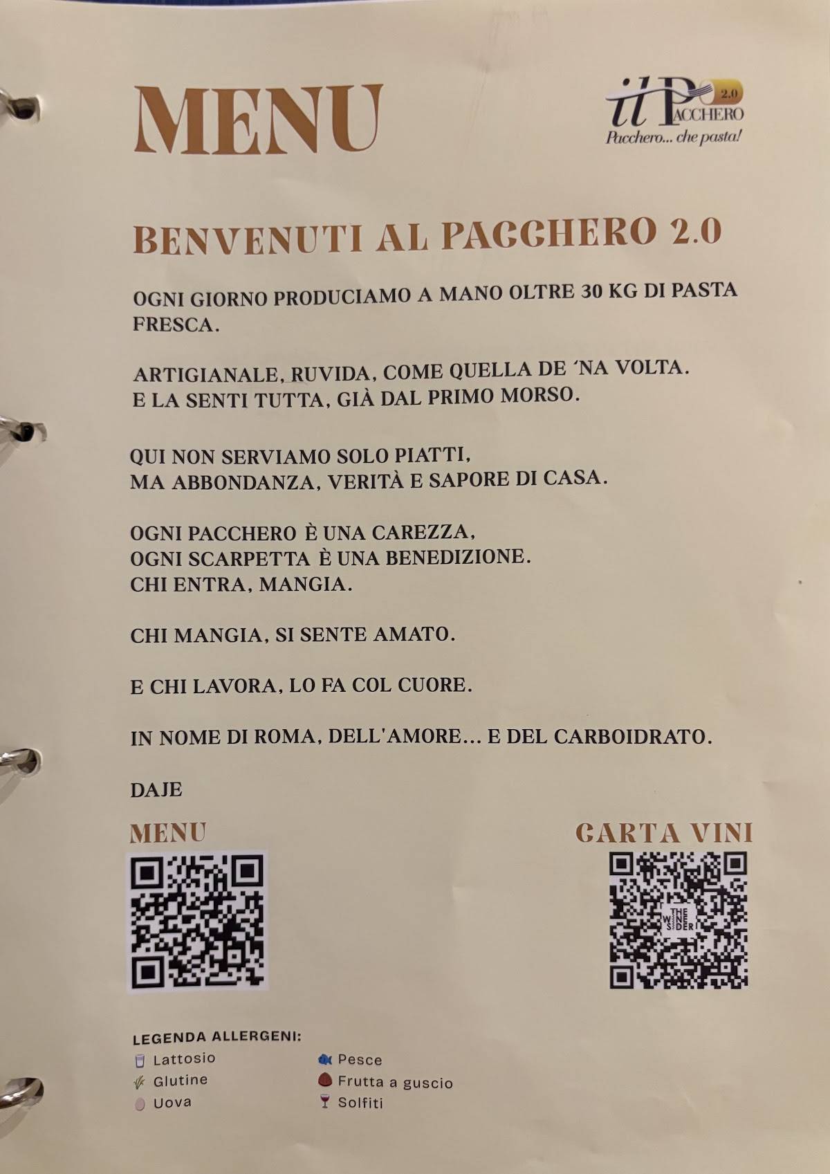 Menu di IL Pacchero 2.0 