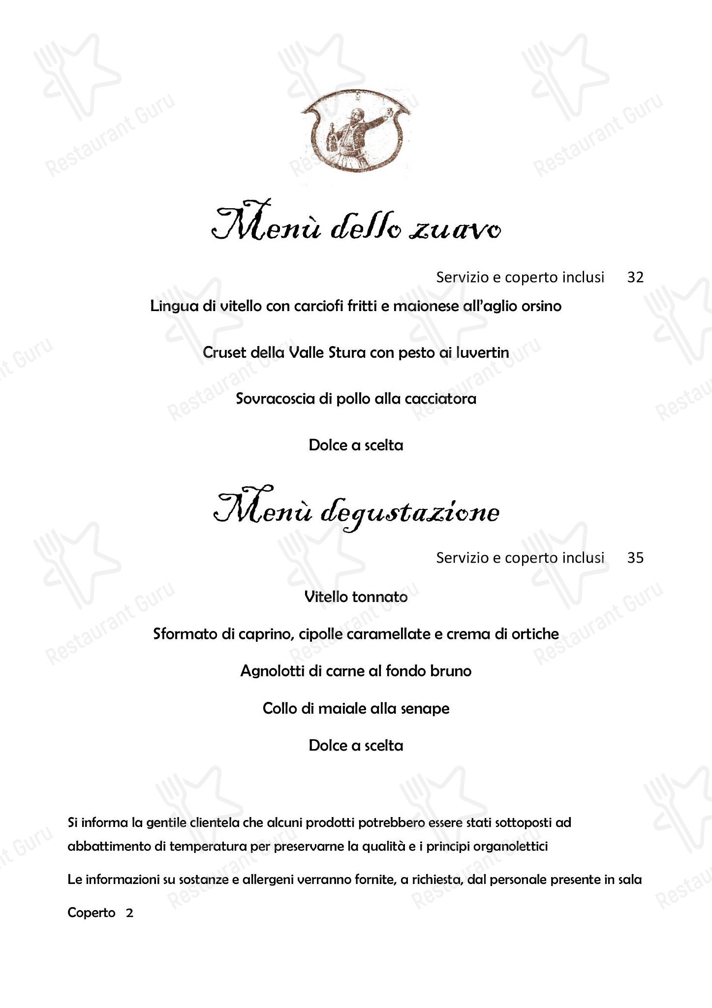 Il Nuovo Zuavo in Cuneo - Bar menu