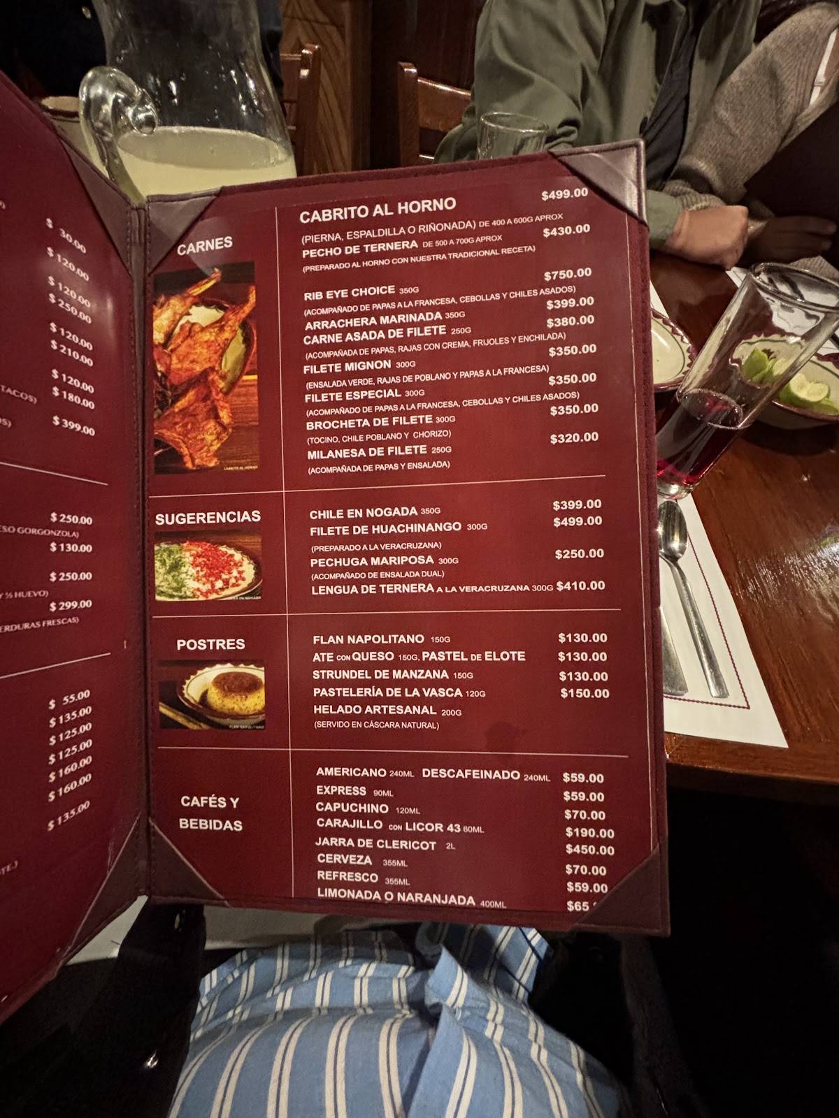 Carta del restaurante Intimo Cabrito, Ocoyoacac