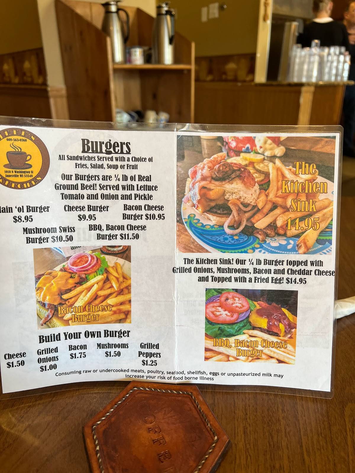 Menu at Jeff's Kitchen fast food, Janesville