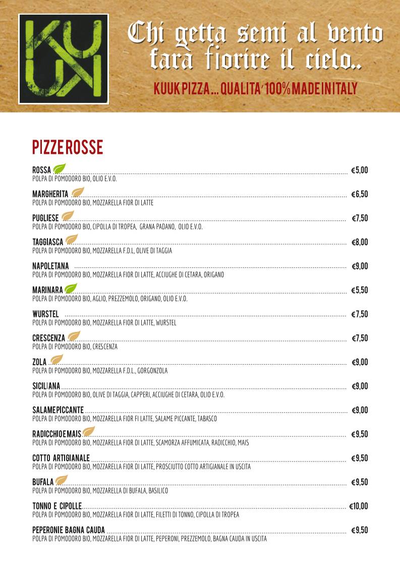 Menu di Kuuk Pizza 