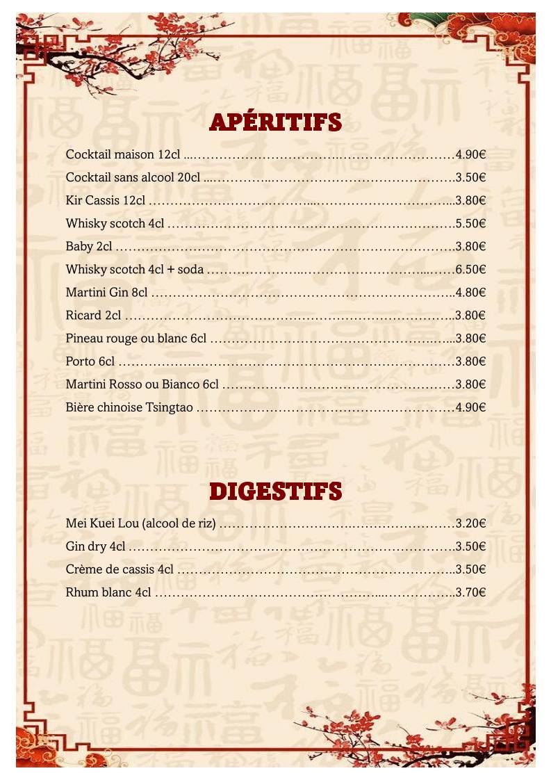 Menu de L'Asie Rochefort