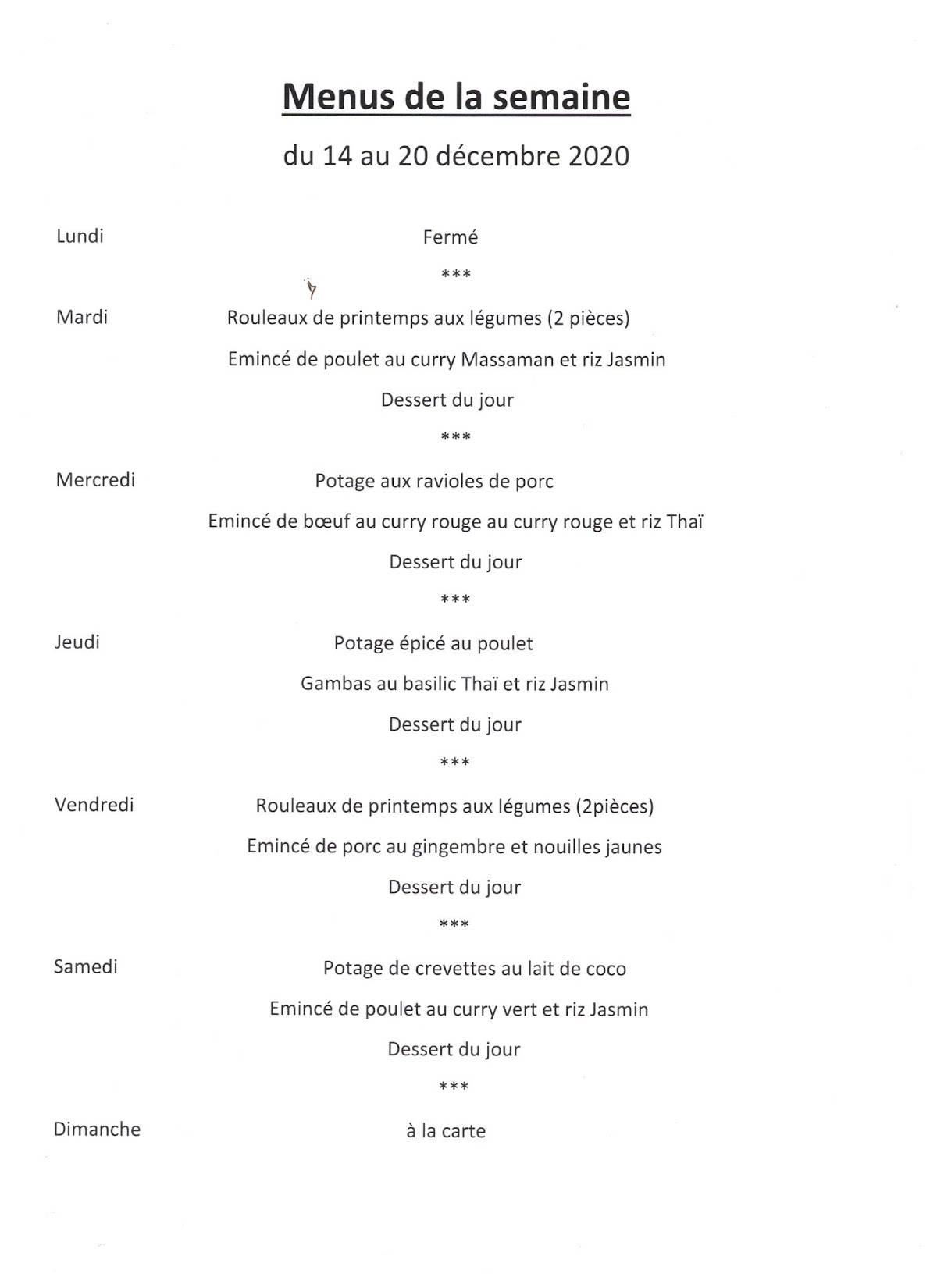 Menu di L'Éléphant Blanc 