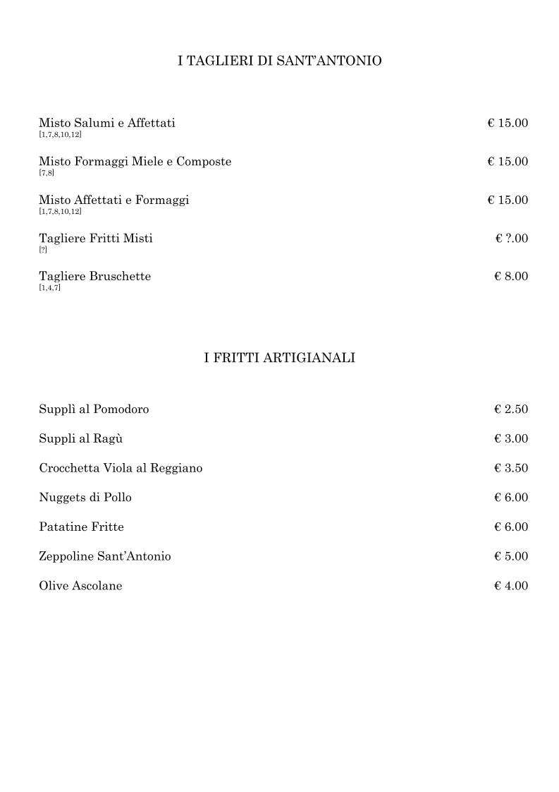 Menu di La Buca di Sant'Antonio