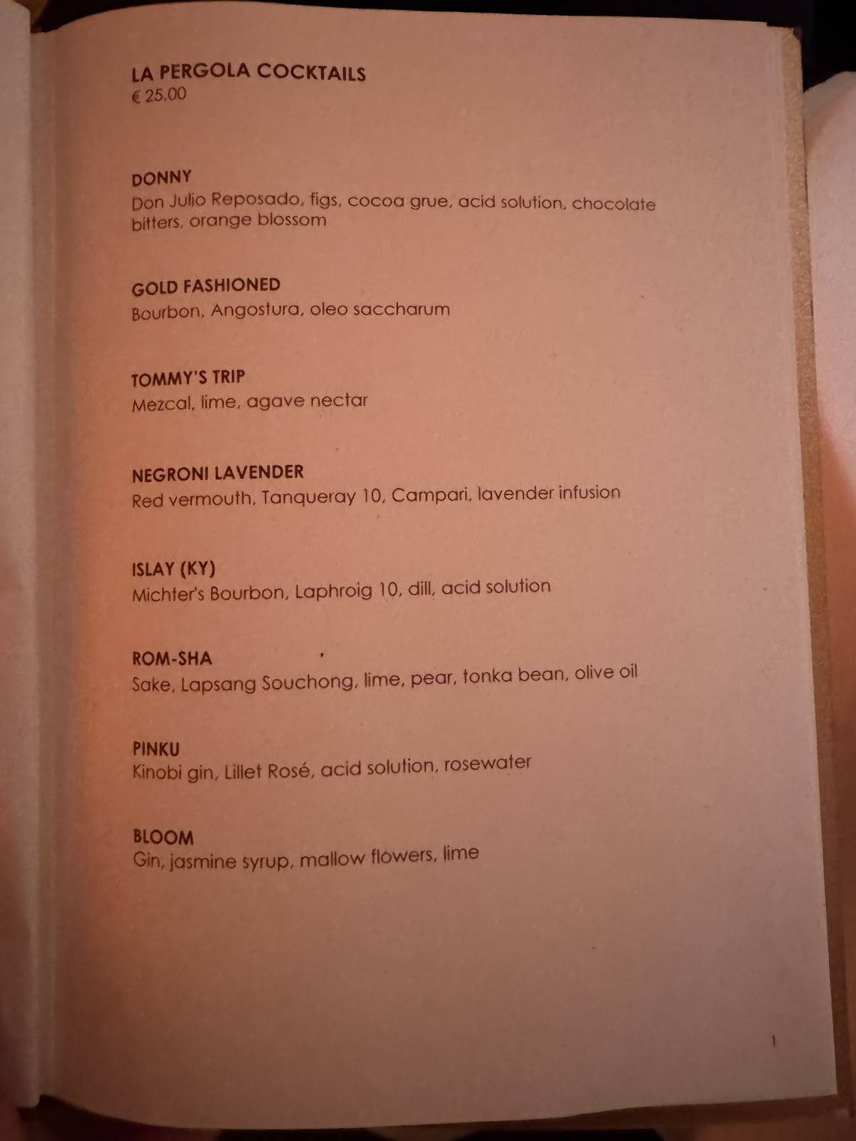 Menu di La Pergola 