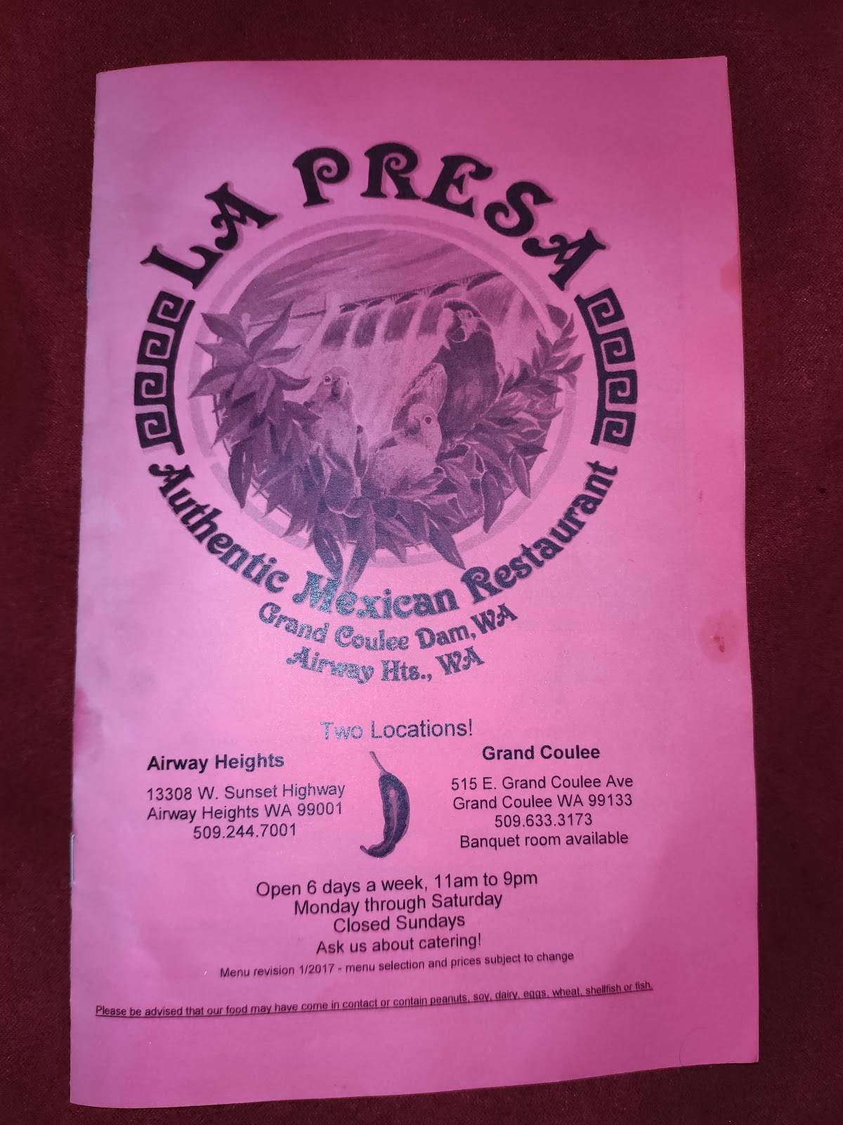 Menu at La Presa Mexican Restaurant Airway Heights, Airway Heights