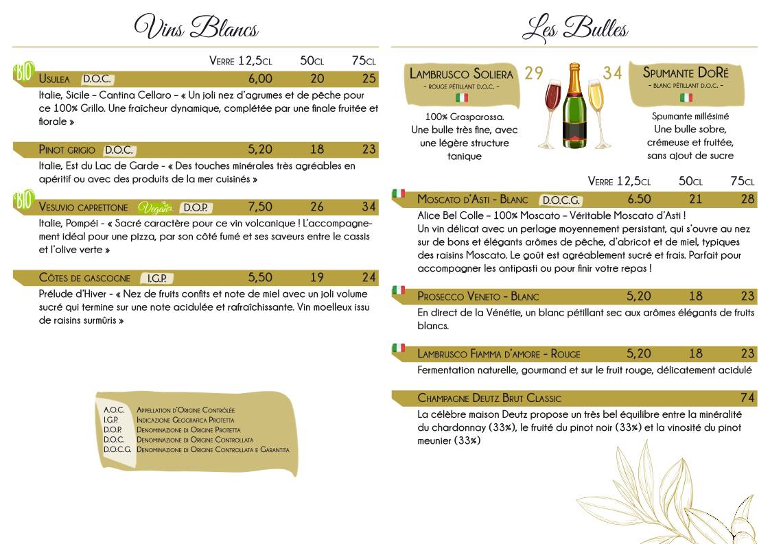 Menu de La Storia