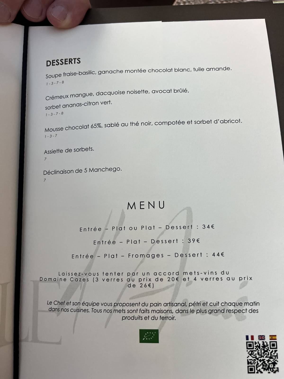 Menu de La Table D'Aimé