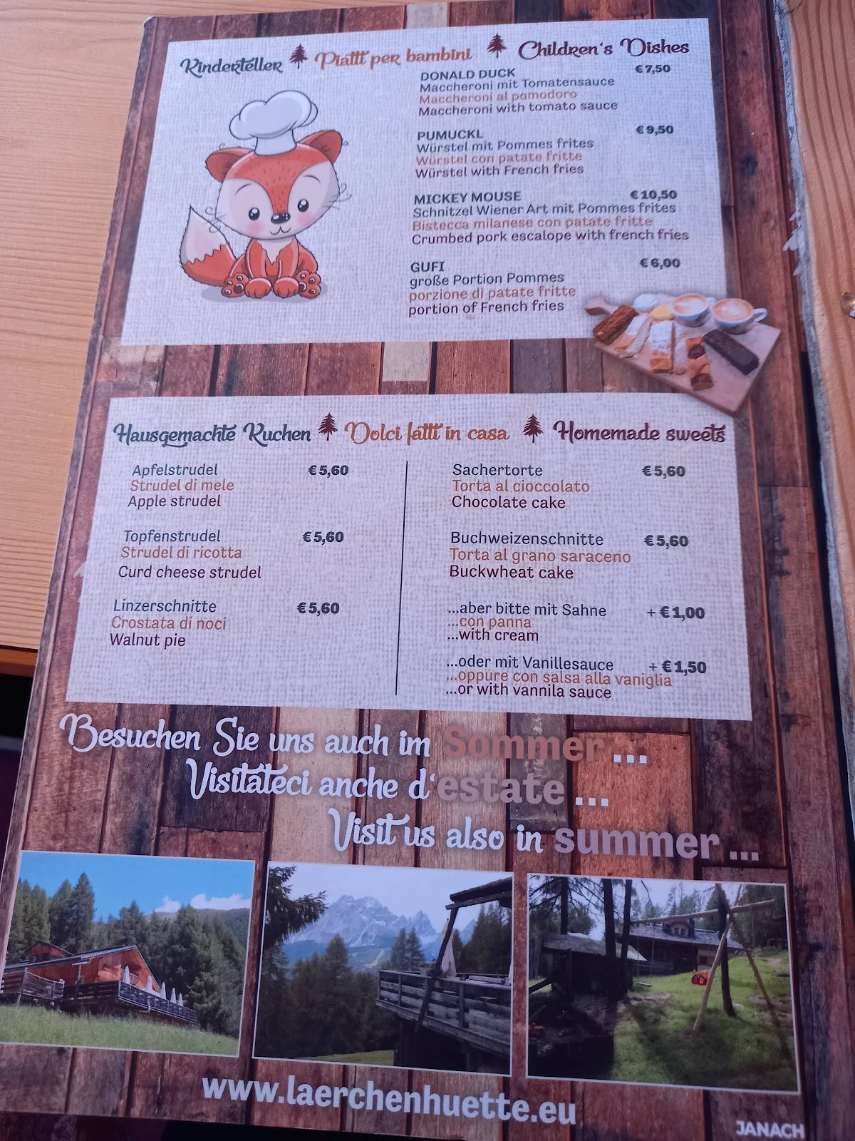 Menu di Rifugio Larice 