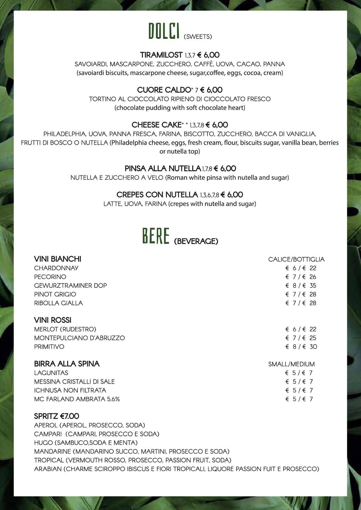 Menu di Lost - Ponte Milvio 