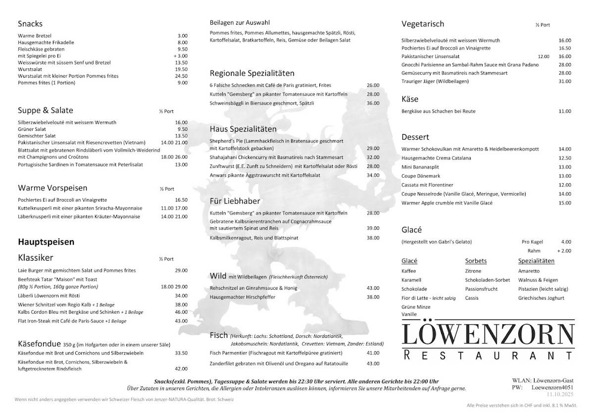 Menu di Restaurant Löwenzorn 