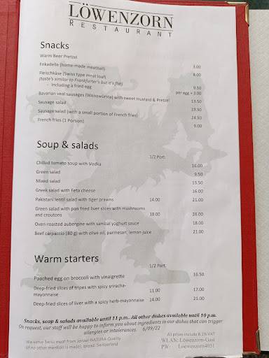 Menu di Restaurant Löwenzorn 