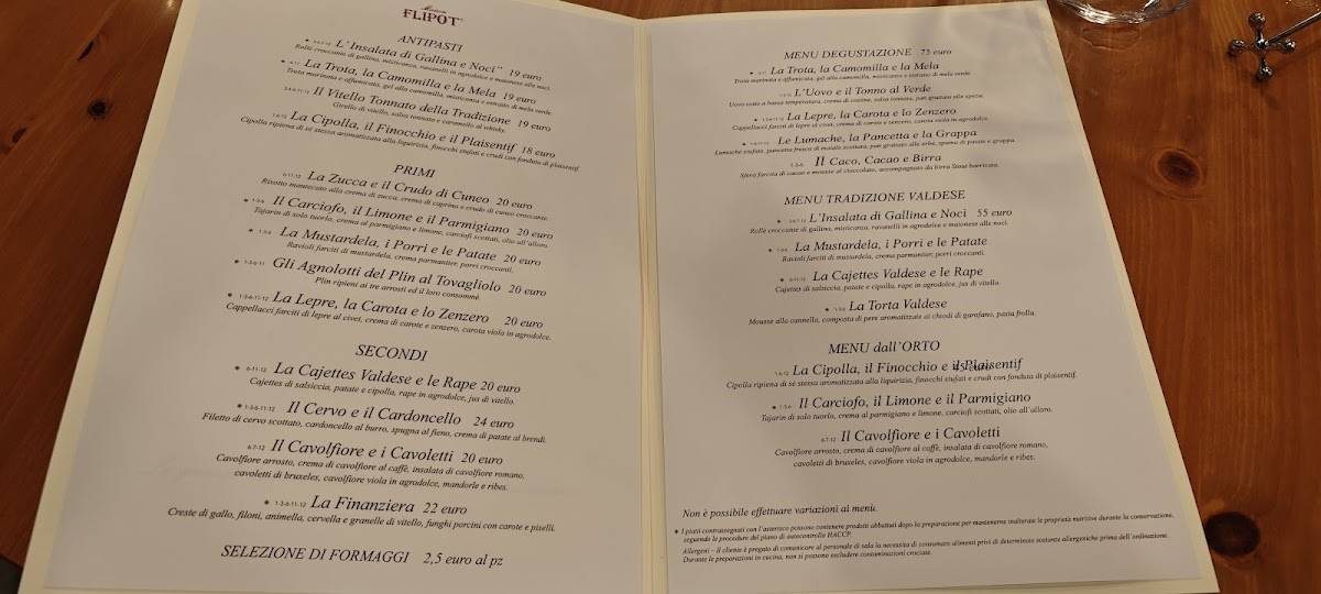 Menu di Maison Flipot Ristorante Torre Pellice 
