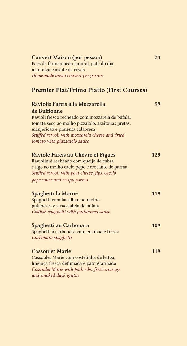 Marie Cuisine: Vinhos, Massas, Sobremesa, Bistrô, Brasília DF cardápio