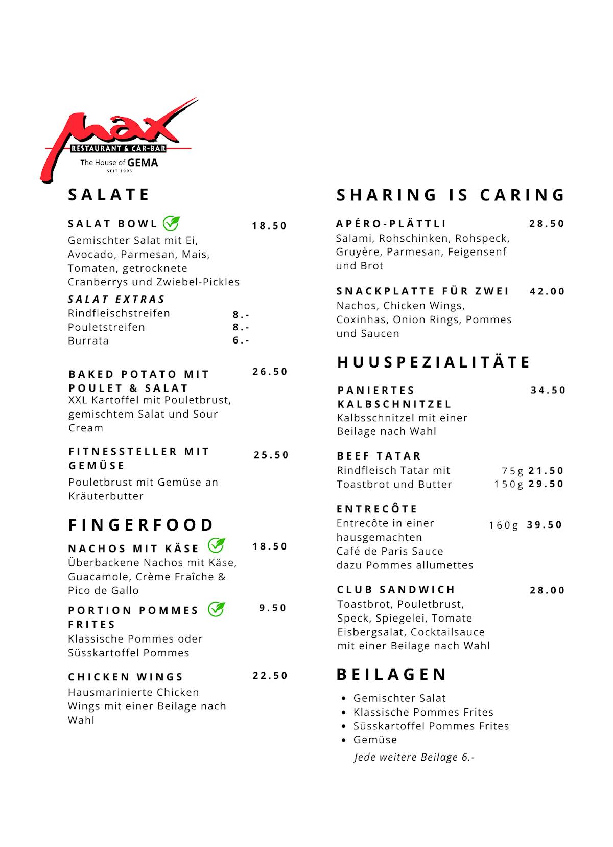 Menu di Max Restaurant & Bar 