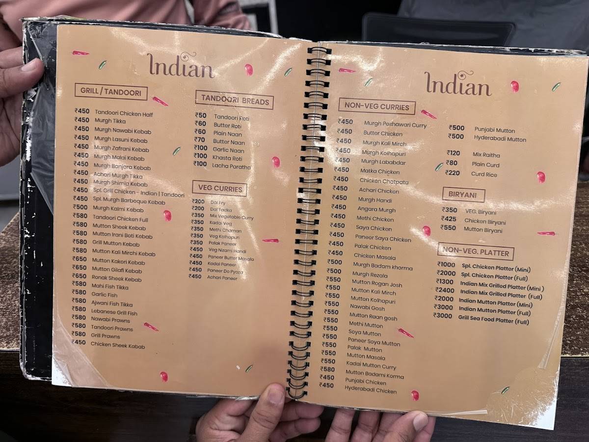 Meraj's Palm Arabiana menu