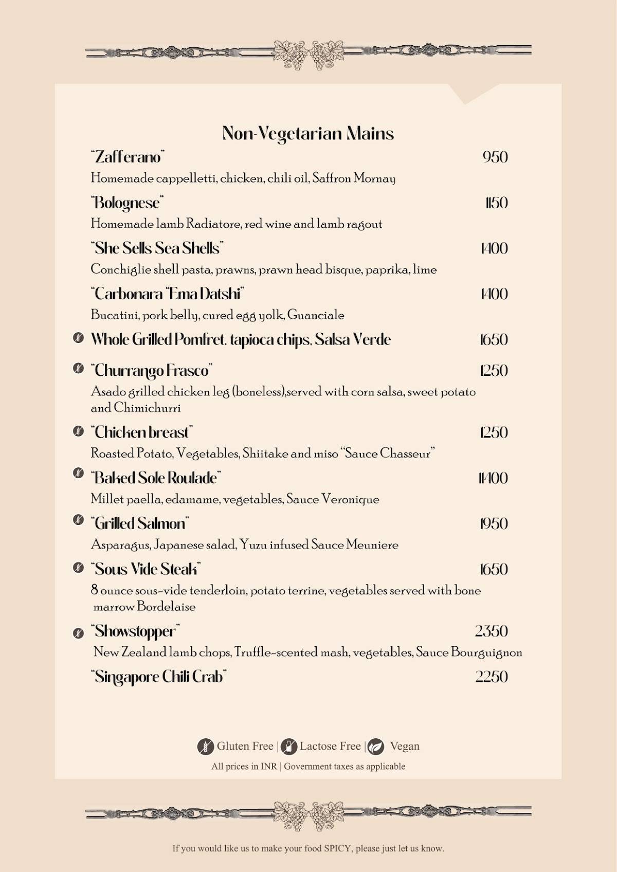 Mesa Lodhi menu