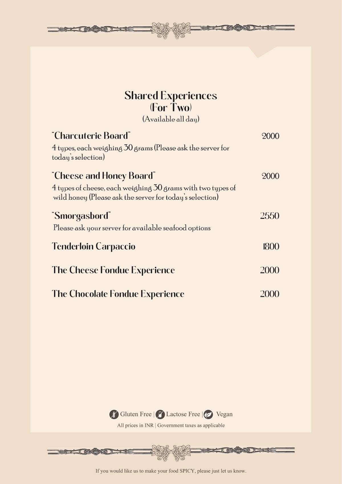 Mesa Lodhi menu