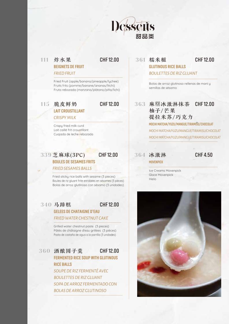 Menu di Mont Blanc 7 - Restaurant Chinois 