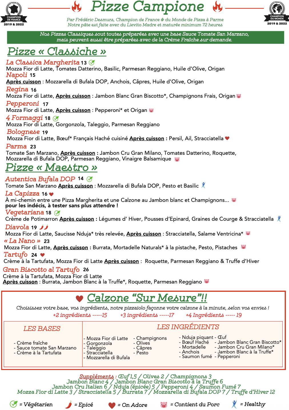 Menu de Nano Marais - Paris