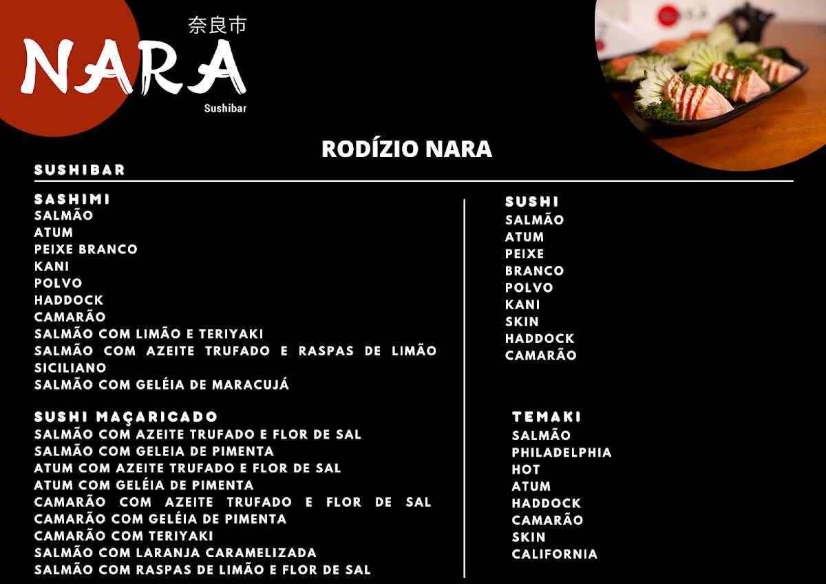 Nara Sushibar Restaurante Japonês Barra da Tijuca Downtown cardápio