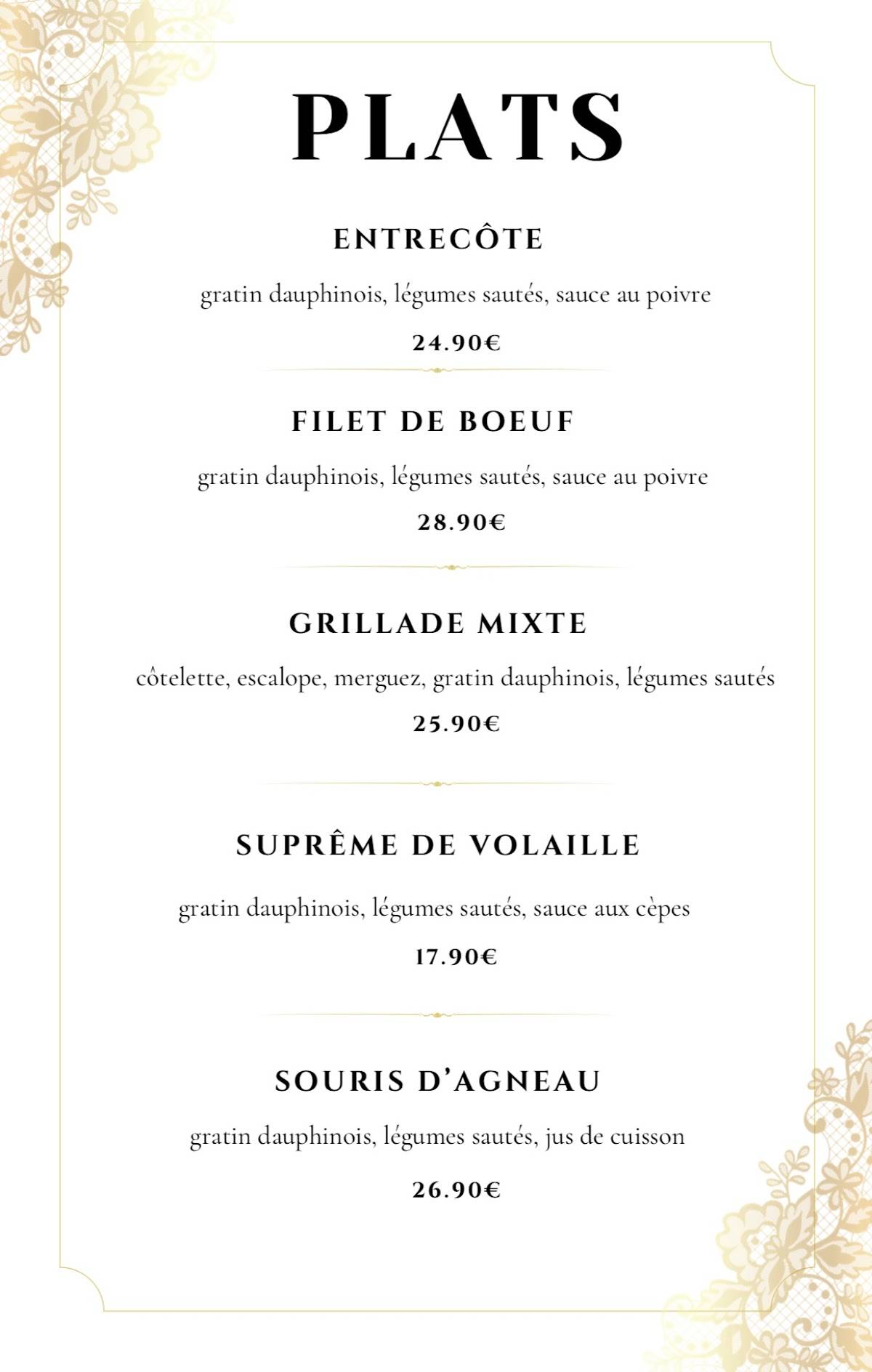 Menu de Restaurant New Fork